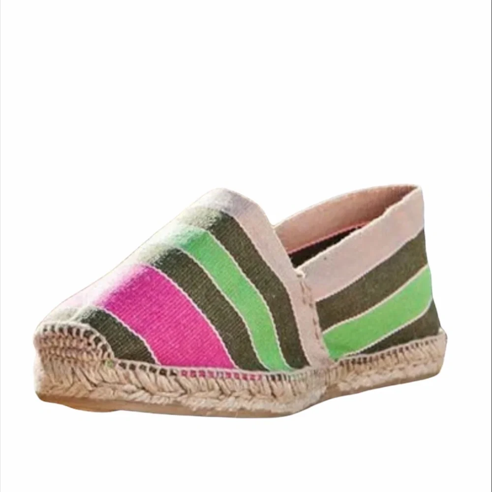 DIEGO Khaki, Pink Stripe Flat Slip On Espadrilles- UK 39/US?? *See Size Chart*